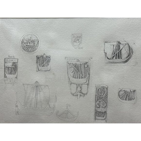 Sally B Hooff Ink on Handmade Paper “Flotilla of Galleys” Scottish PEI - Picture 2 of 8